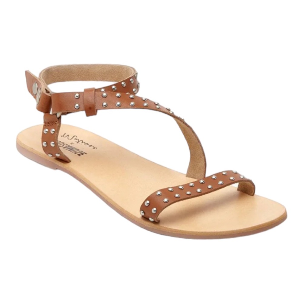 AMUSE SOCIETY X MATISSE ROCK MUSE TAN LEATHER STUDDED FLAT SANDALS **NWOT** - Picture 9 of 14